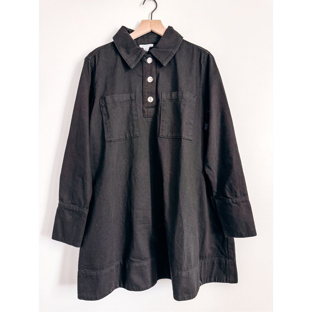 ALIGNE Black A-Line Shirt Dress Organic Cotton Size US 14 NWT